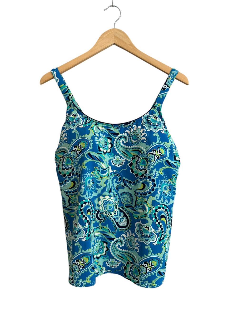 NEW Lands End Blue Green Paisley Shelf Bra Adjustable Straps Tankini Top Size 16
